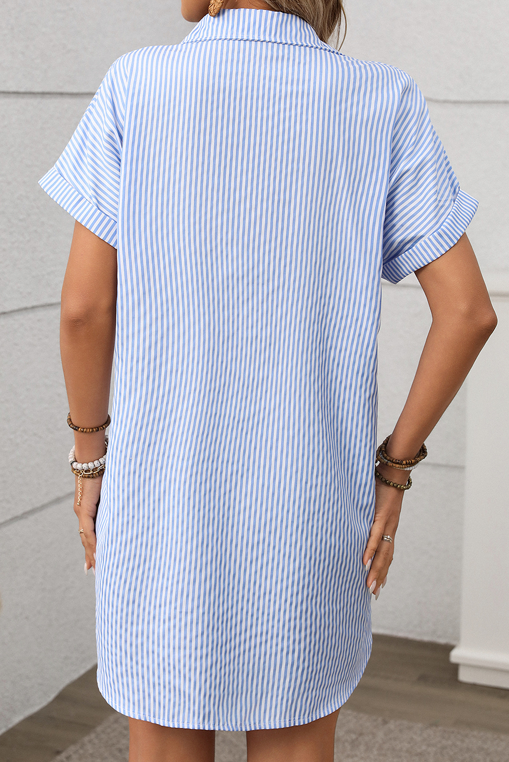 Black Stripe Button Up Pocket Collared Mini Dress f33c1949bdfdc13e