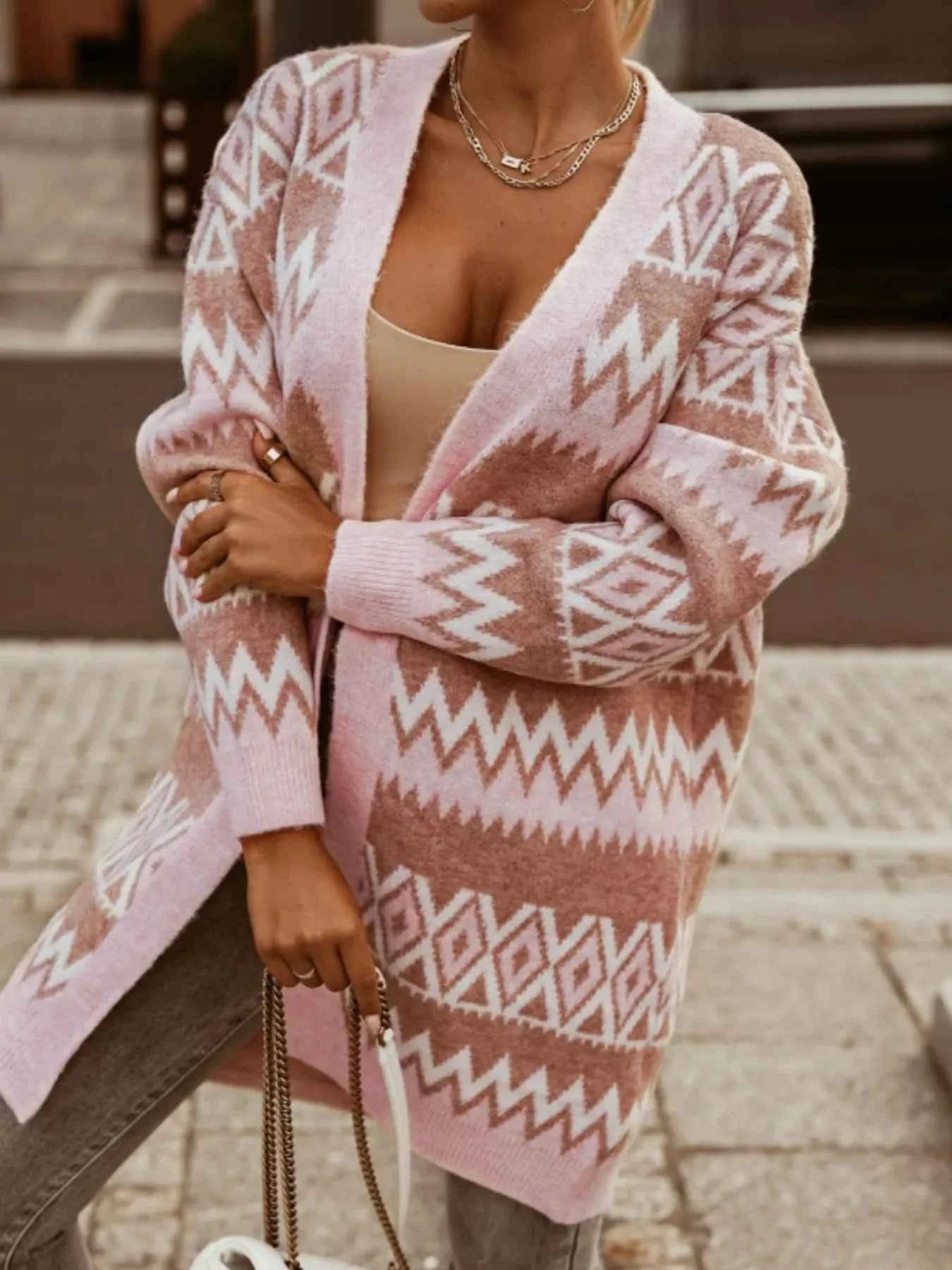 Bohemian Geometric Pattern Longline Cardigan Dusty Pink f34576111744421f91b512df66bda772-Max-Origin
