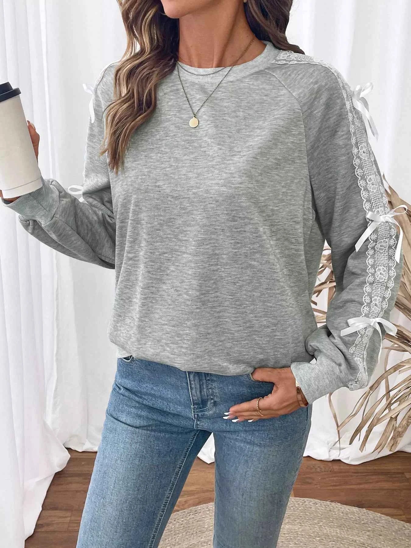 Lace Detail Round Neck Sweatshirt f369fff90b84464daf47a545837d8d61-Max-Origin