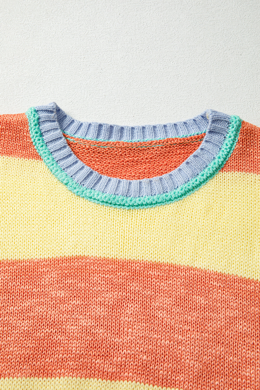 Yellow Stripe Contrasting Trim Round Neck Oversized Sweater f3968dcf33f74291