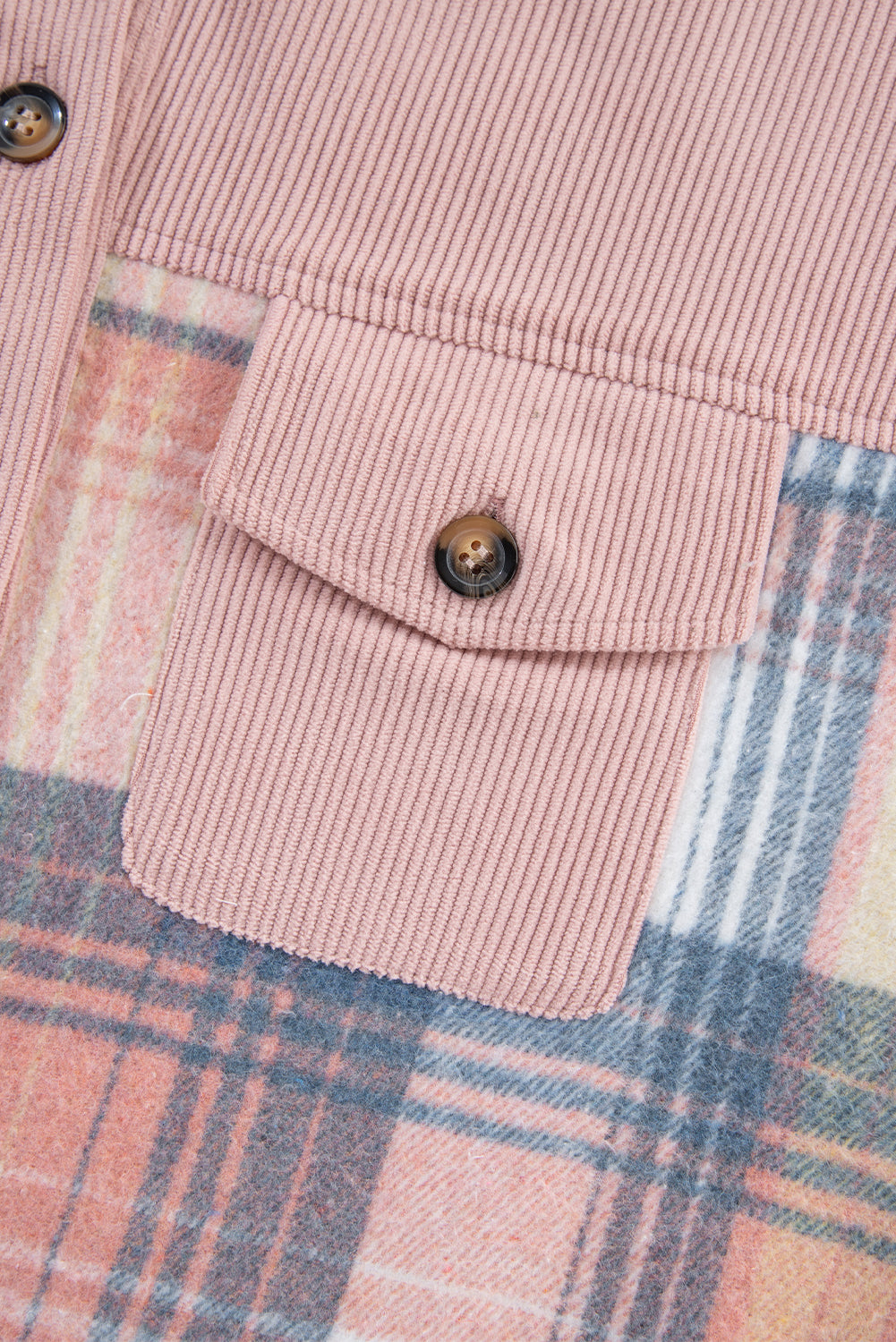 Cinnamon Plaid Corduroy Patchwork Pocket Loose Shacket f39832ce9787a3ab