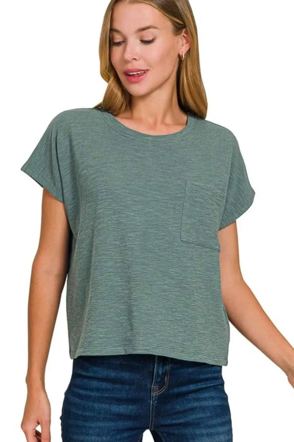 Zenana Round Neck Short Sleeve T-Shirt ASH JADE f39ae985-6d56-4371-b88a-926362aa689d-Max-Origin