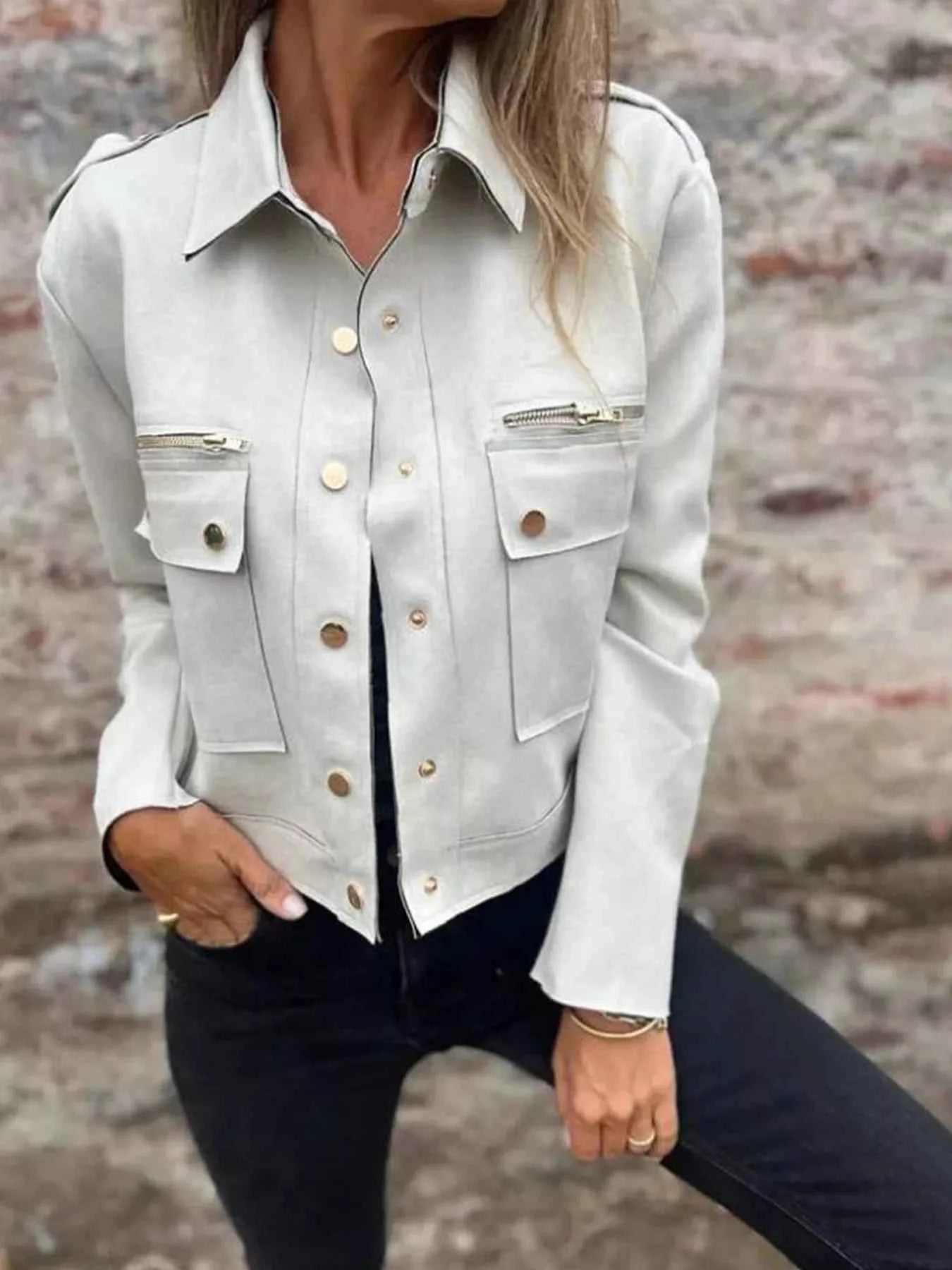 Full Size Snap Down Long Sleeve Jacket Plus Size White f3b5b34579b144918a3ef3acfaa01945-Max-Origin