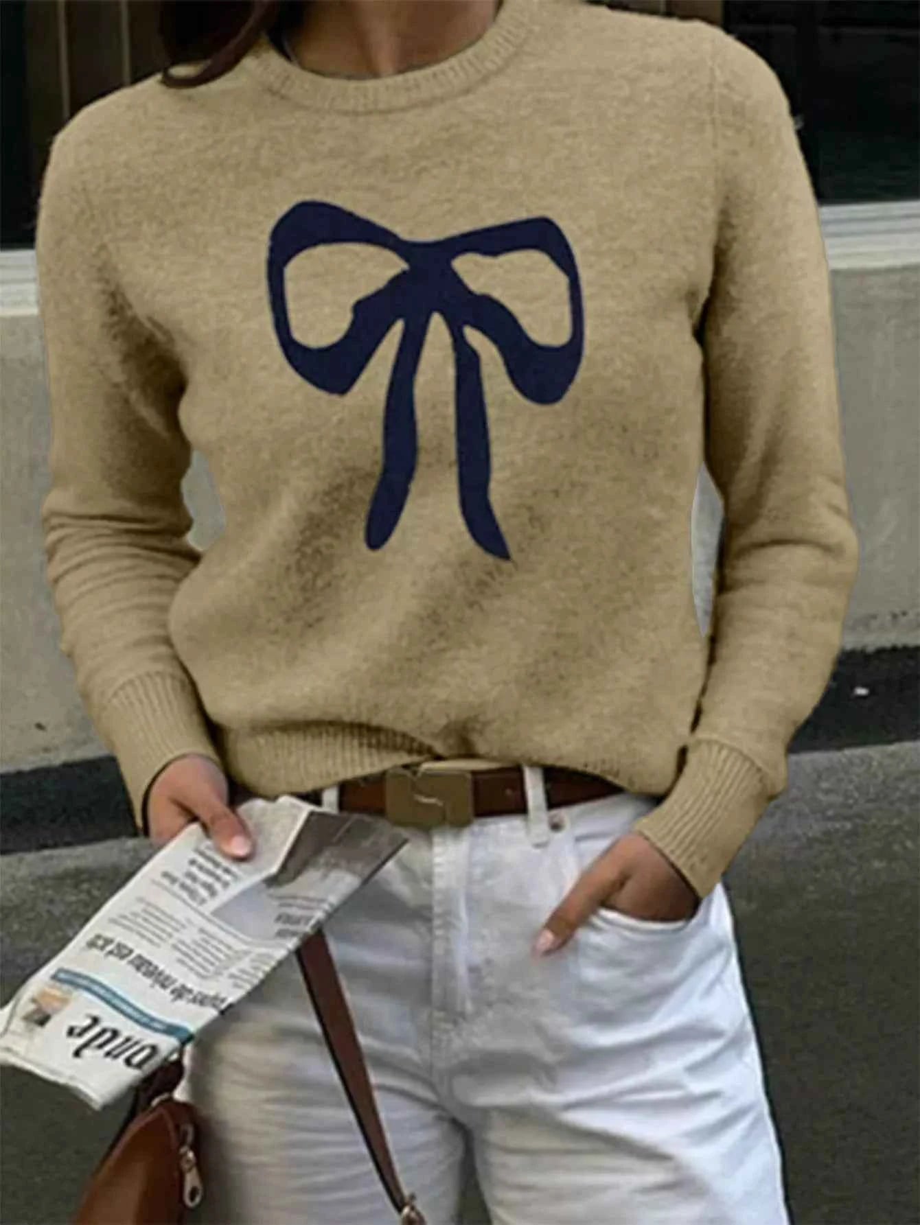Bow Round Neck Knit Top Tan f3c28a9d-93b1-4fbe-bbc3-b89864a56e95-Max-Origin