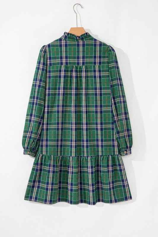 Plaid Frilled Collar Long Sleeve Mini Dress f3df97b5-db75-4f0a-b3de-5751ecbd60a9