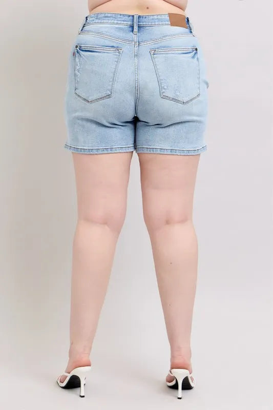 Judy Blue Full Size Mid Rise Washed Denim Shorts Plus Size f3e1cc3a-bbf8-4e27-9bdf-edcfeb514be8-Max-Origin