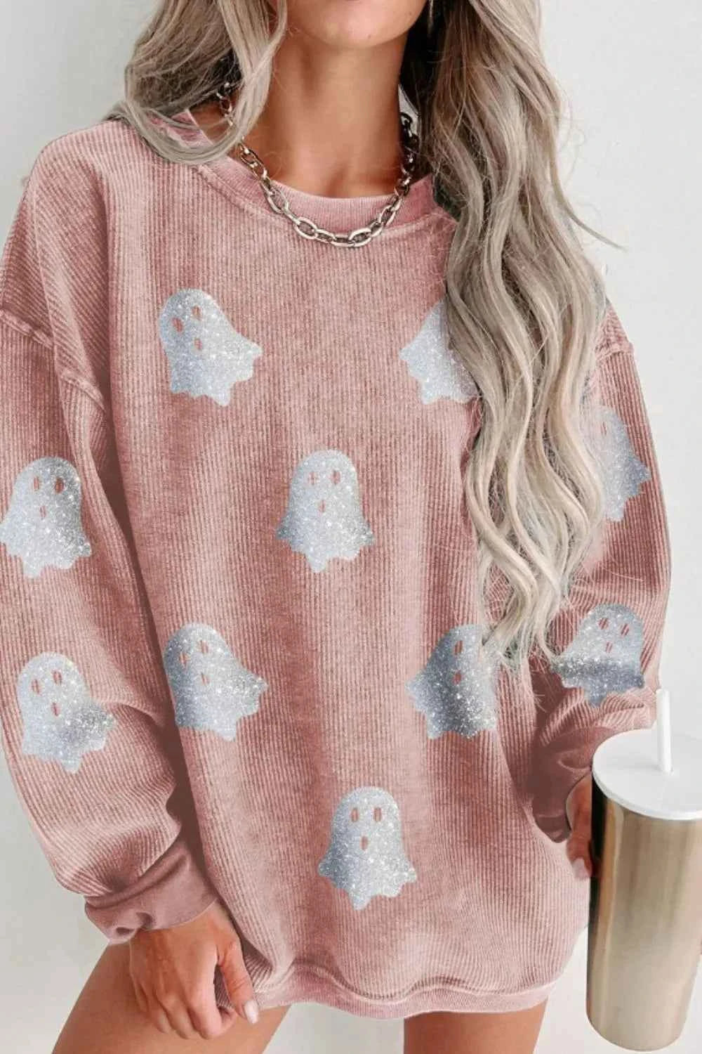 Ghost Round Neck Oversized Sweatshirt Pale Blush f3eda910-60b2-4547-be86-850fa69c1651-Max-Origin