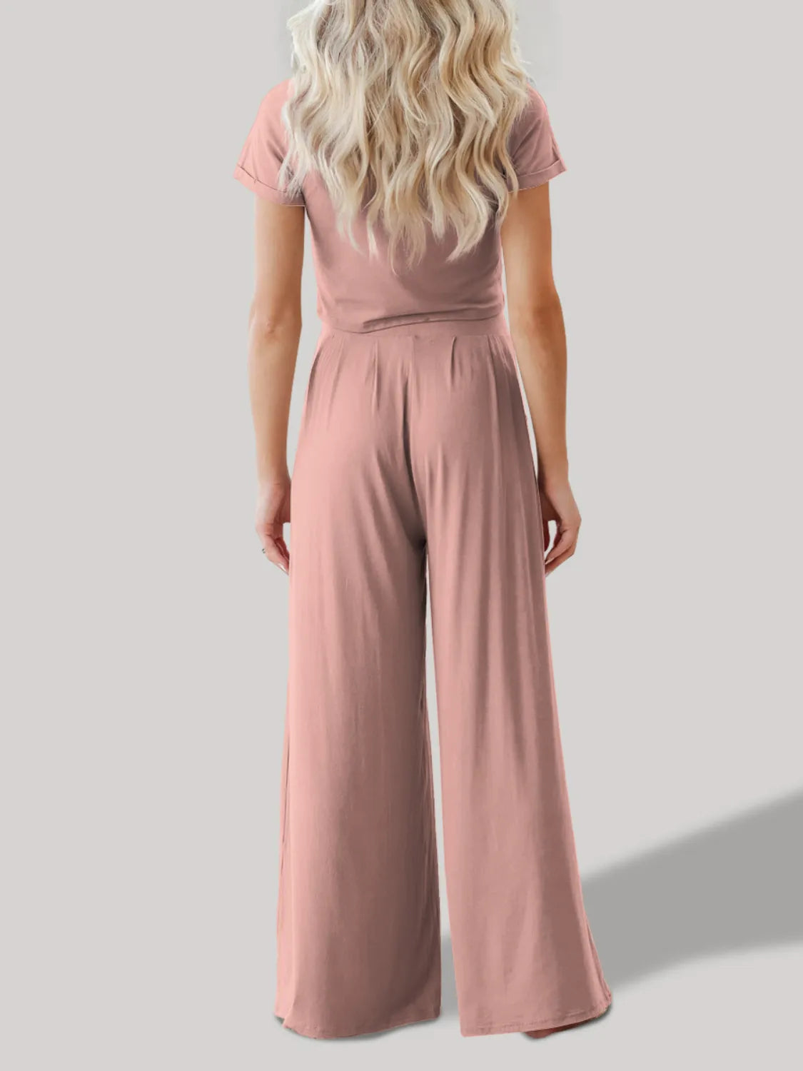 Round Neck Short Sleeve Top and Pants Set Dusty Pink f3fb320b-1fb0-4a54-b3ce-ae1886c8c49a-Max-Origin