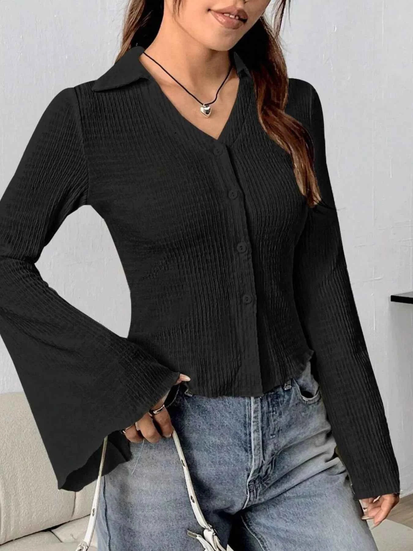 Button Up Flare Sleeve Shirt f427cae4-c465-4c3d-bfb7-2036907256f0-Max-Origin