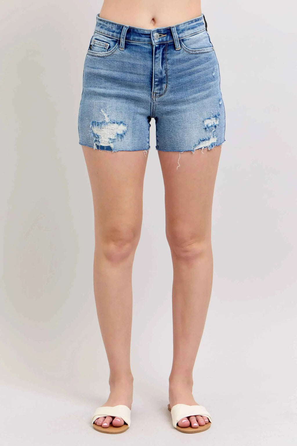 Judy Blue Full Size High Waist Denim Shorts W/stitch Over Destroy Detail Plus Size f442e6b241a2413588d6b937894103e7-Max-Origin