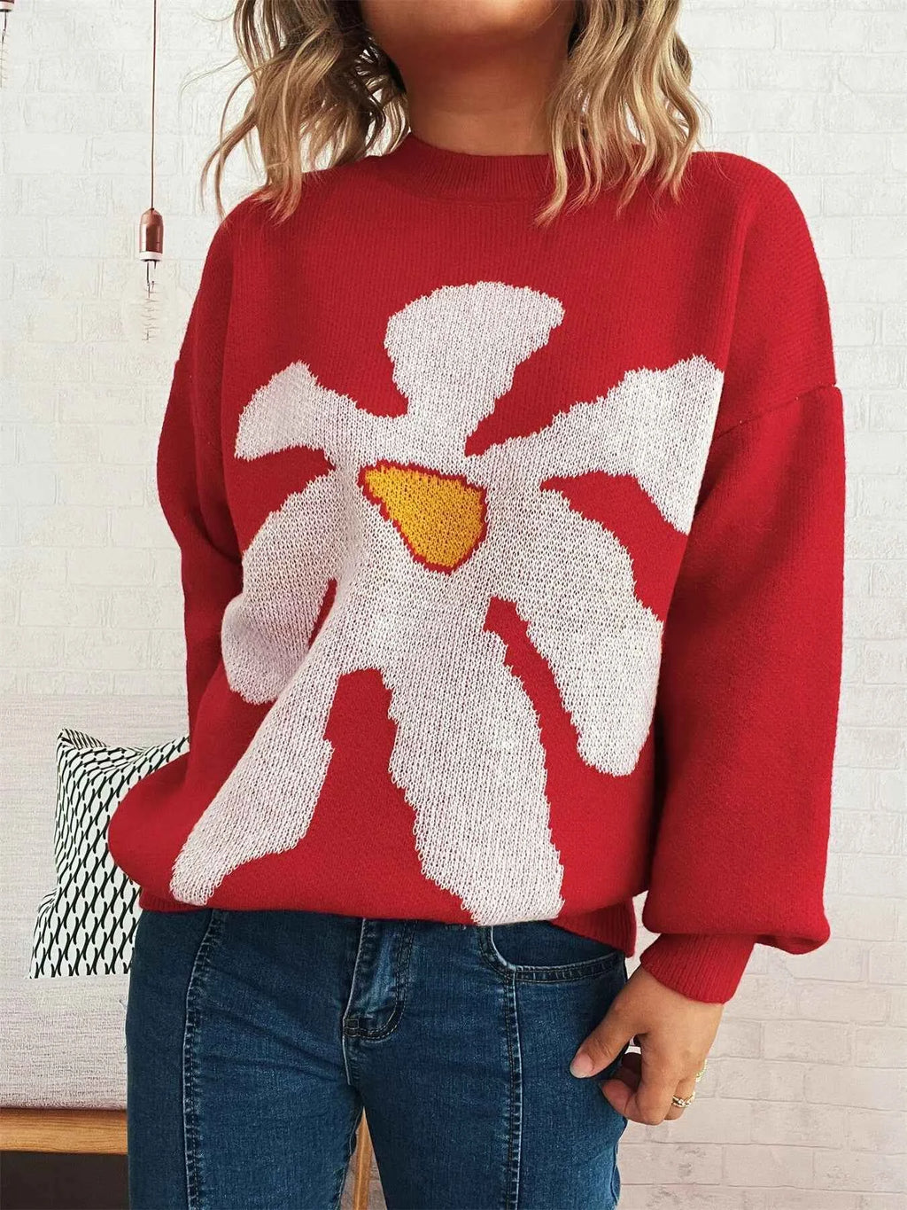 Flower Dropped Shoulder Sweater f460bc0a3716459cb738e4bb3de2dffe-Max-Origin