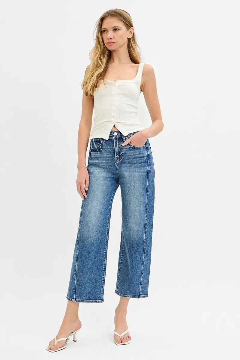 RISEN High Rise Crop Length Barrel Adjustable Waist Band Jeans f496da5e3f67446fb7686b09d55038ac-Max-Origin