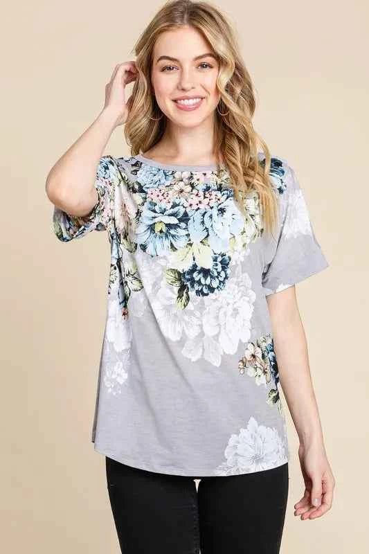 BOMBOM Floral Round Neck Short Sleeve T-Shirt f4973828-af83-4101-bfa4-a54dccae330c-Max-Origin