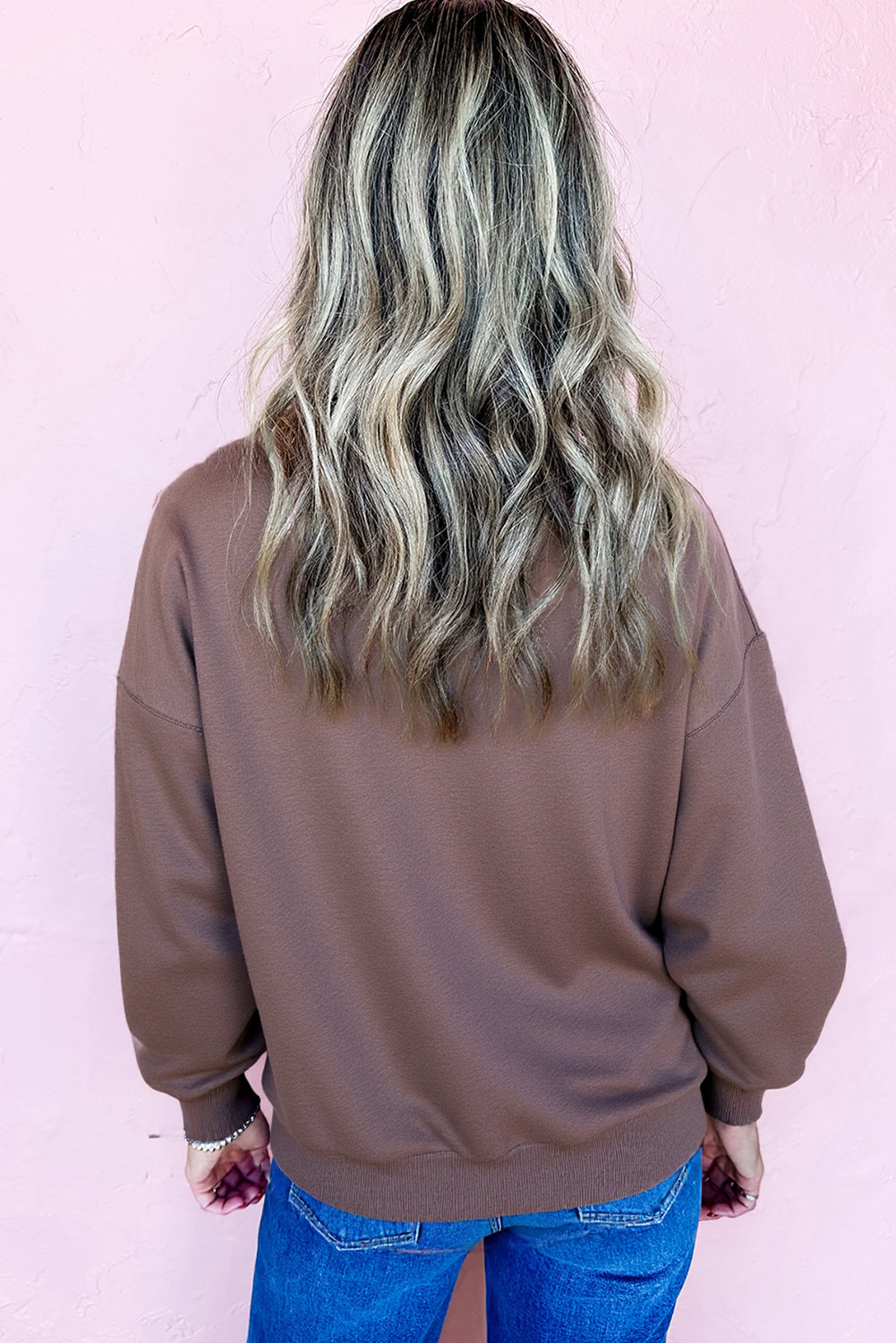 Dark Khaki Terry Bow Pattern Drop Shoulder Sweatshirt f4b97b2d9cc57539