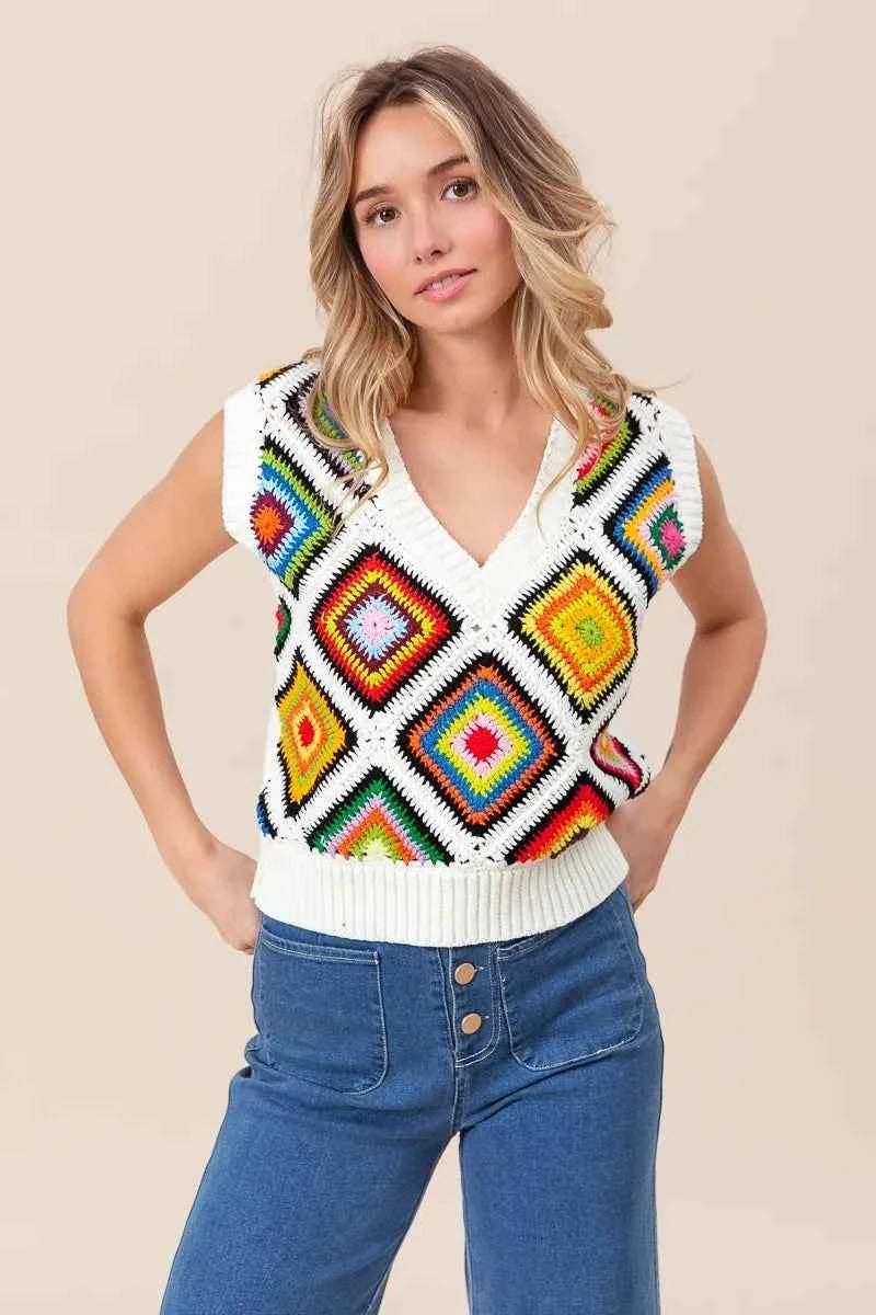 BiBi Diamond Granny Square Sweater Vest f4ca8103514c4243b071540ecf1d07b1-Max-Origin