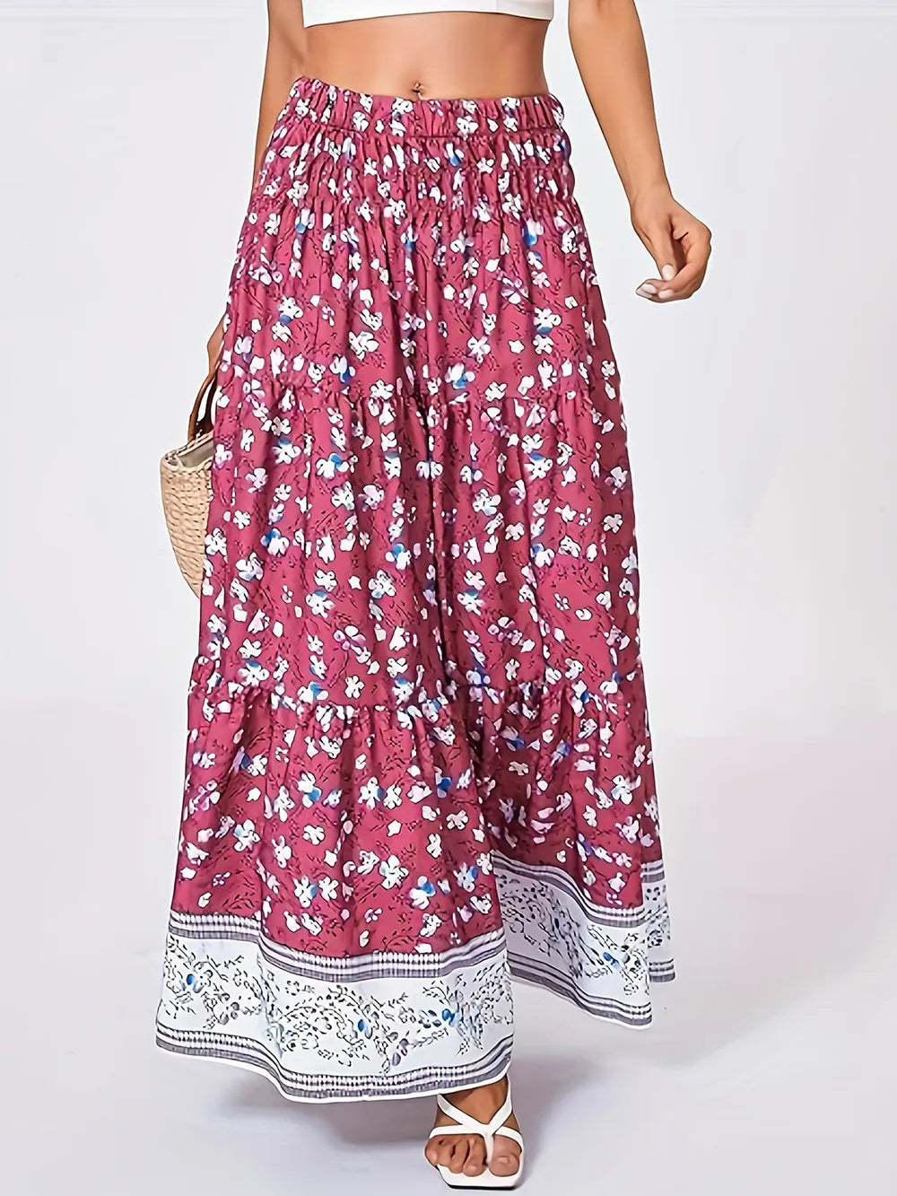 Full Size Tiered Printed Elastic Waist Skirt f4e89752-a053-4e71-ab48-b5da3d6cc132-Max