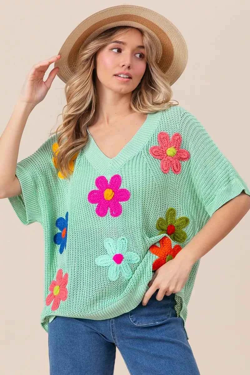 BiBi Flower Patches Dolman Sleeve Lightweight Sweater f4ebf295d8554b0e9e7a4a0df990cada-Max-Origin