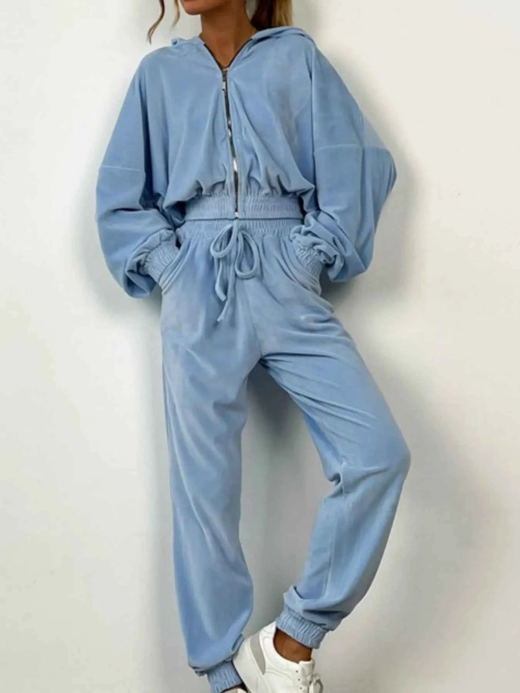 Zip Up Long Sleeve Top and Pants Set Light Blue f52cb8be-6b5a-49c4-a78e-f7abf9d3b041-Max-Origin