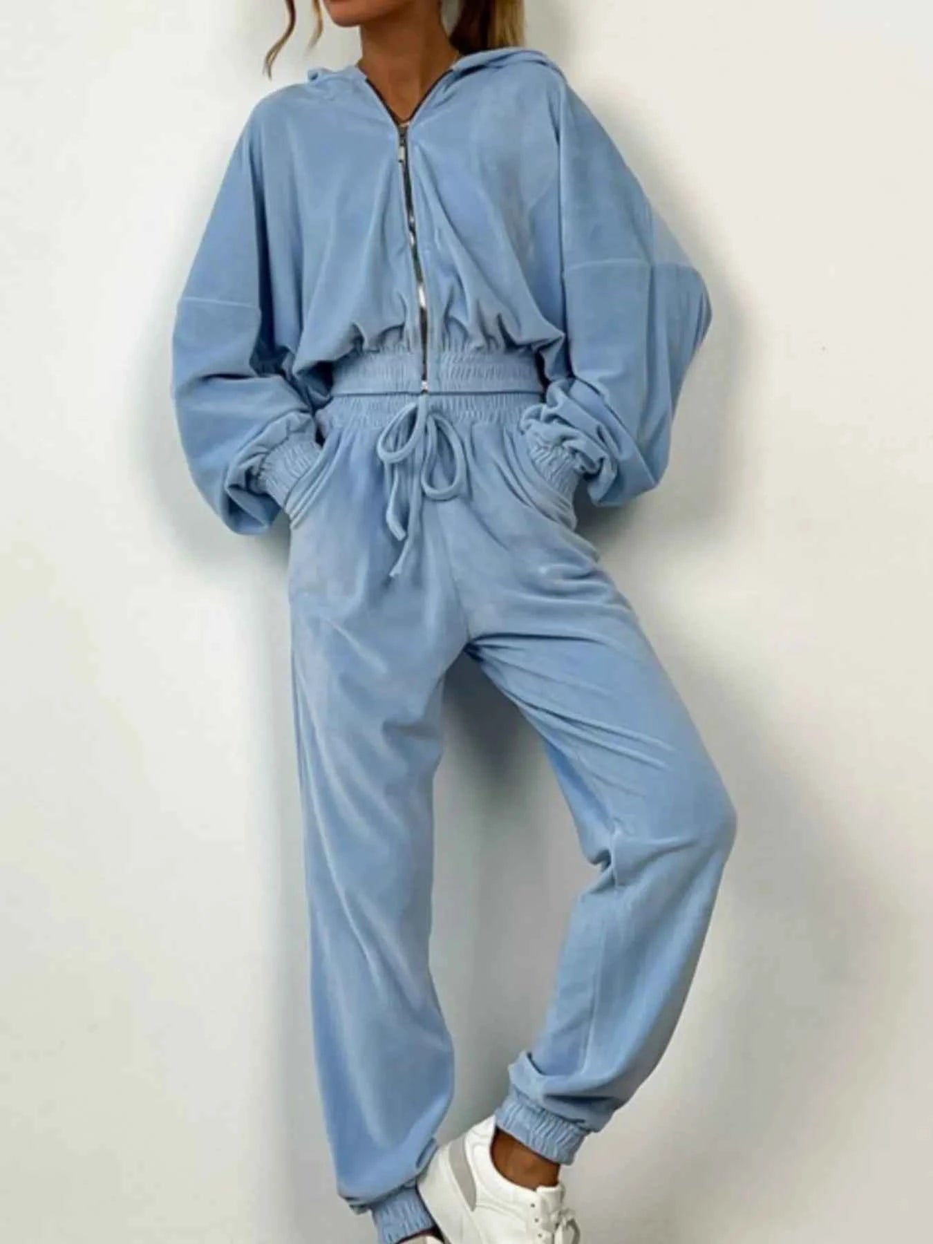 Zip Up Long Sleeve Top and Pants Set Light Blue f52cb8be-6b5a-49c4-a78e-f7abf9d3b041-Max-Origin