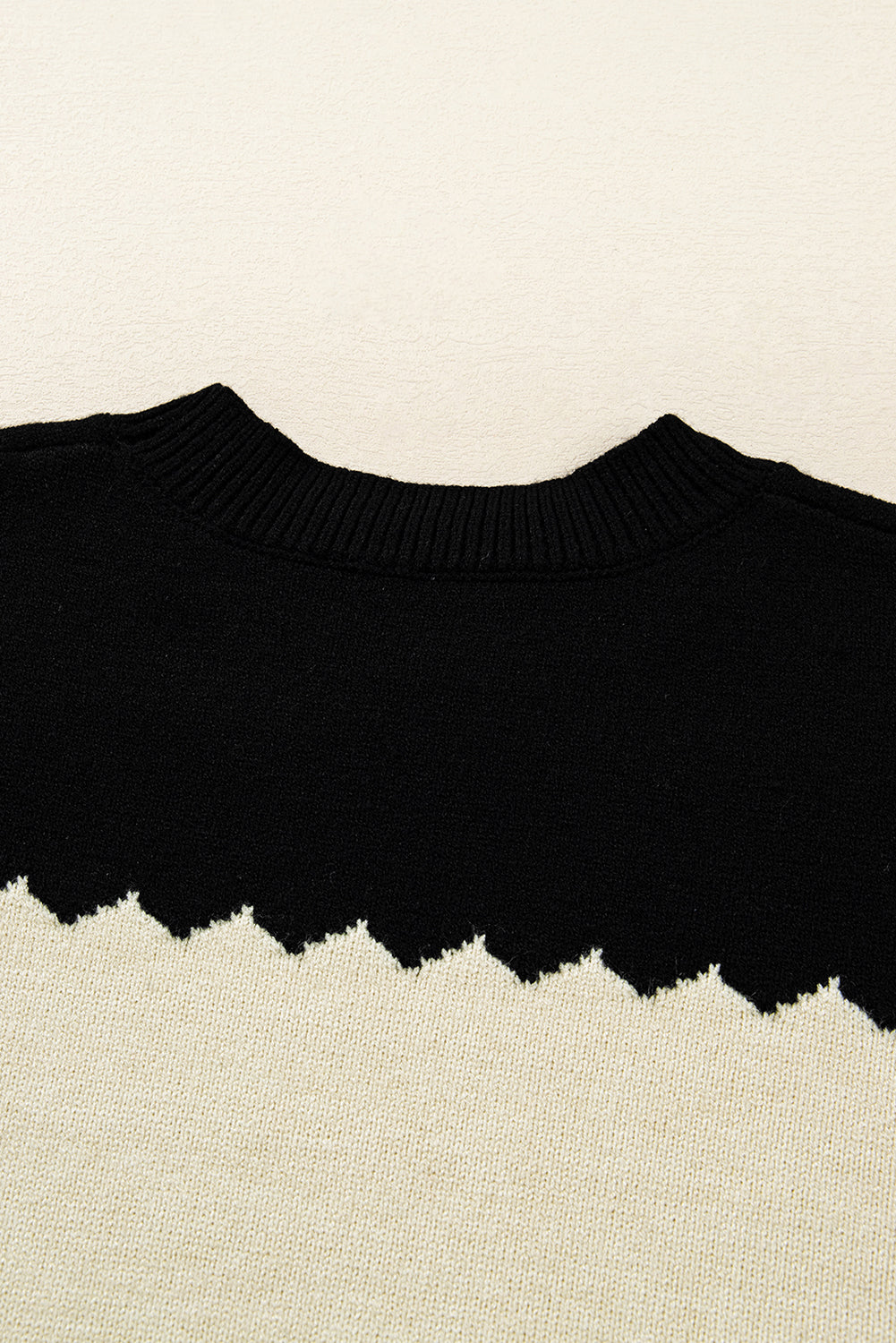 Black Colorblock Crew Neck Drop Shoulder Sweater f531df18dcf797ba