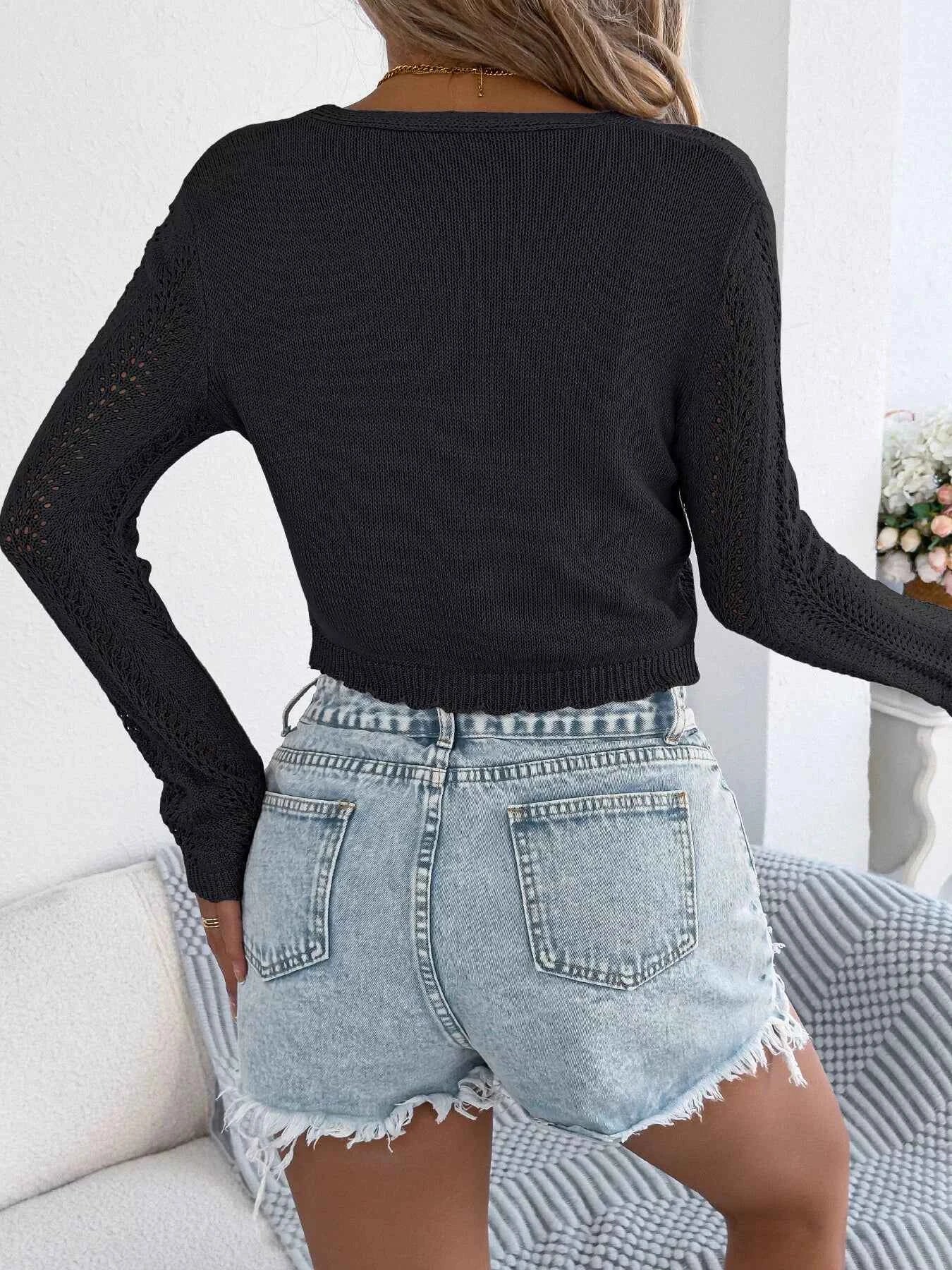 Openwork Tie Front Long Sleeve Cardigan f54ef2c062004aeb818f870fdff90f6e-Max-Origin