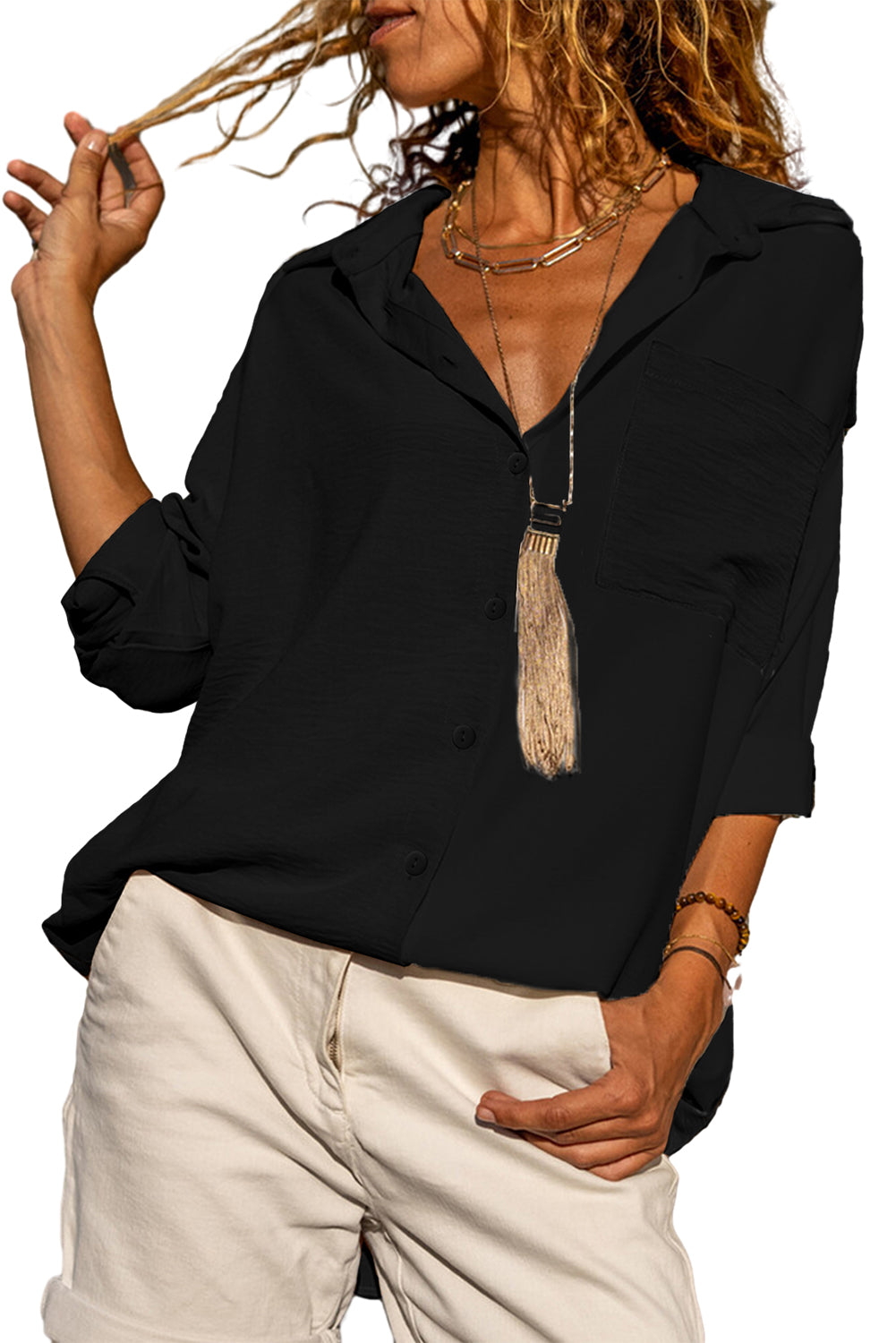 Black Crinkle Pocket Half Sleeve Shirt f5a5828e85bf8b12