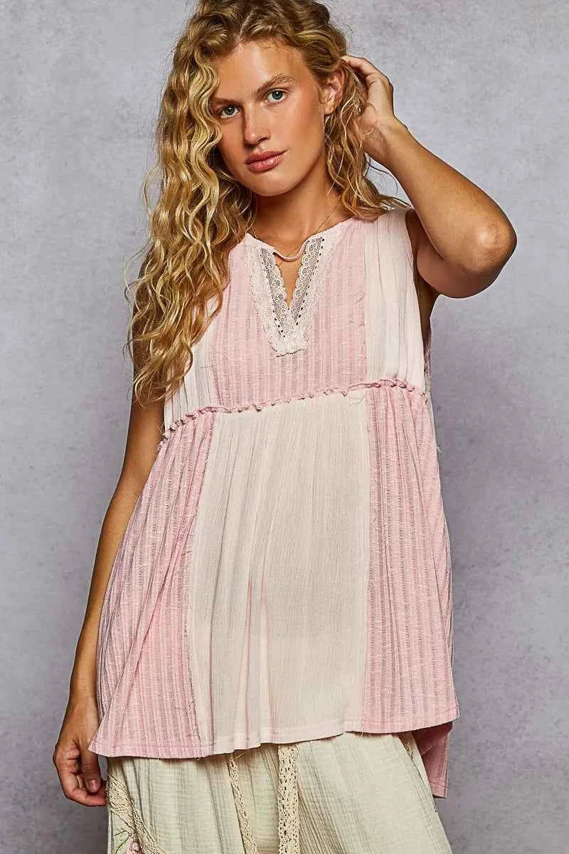 POL Lace Trim Two-Tone Tank with Pintuck Detail Pink f5abc17e-f91e-4ed3-b5ae-561acf71a7a9-Max-Origin