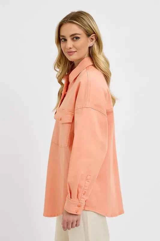 RISEN Full Size Button Down Long Sleeve Denim Shacket with Chest Pockets Plus Size f5b756ab-eb98-459b-ad3e-5270091d88c5-Max