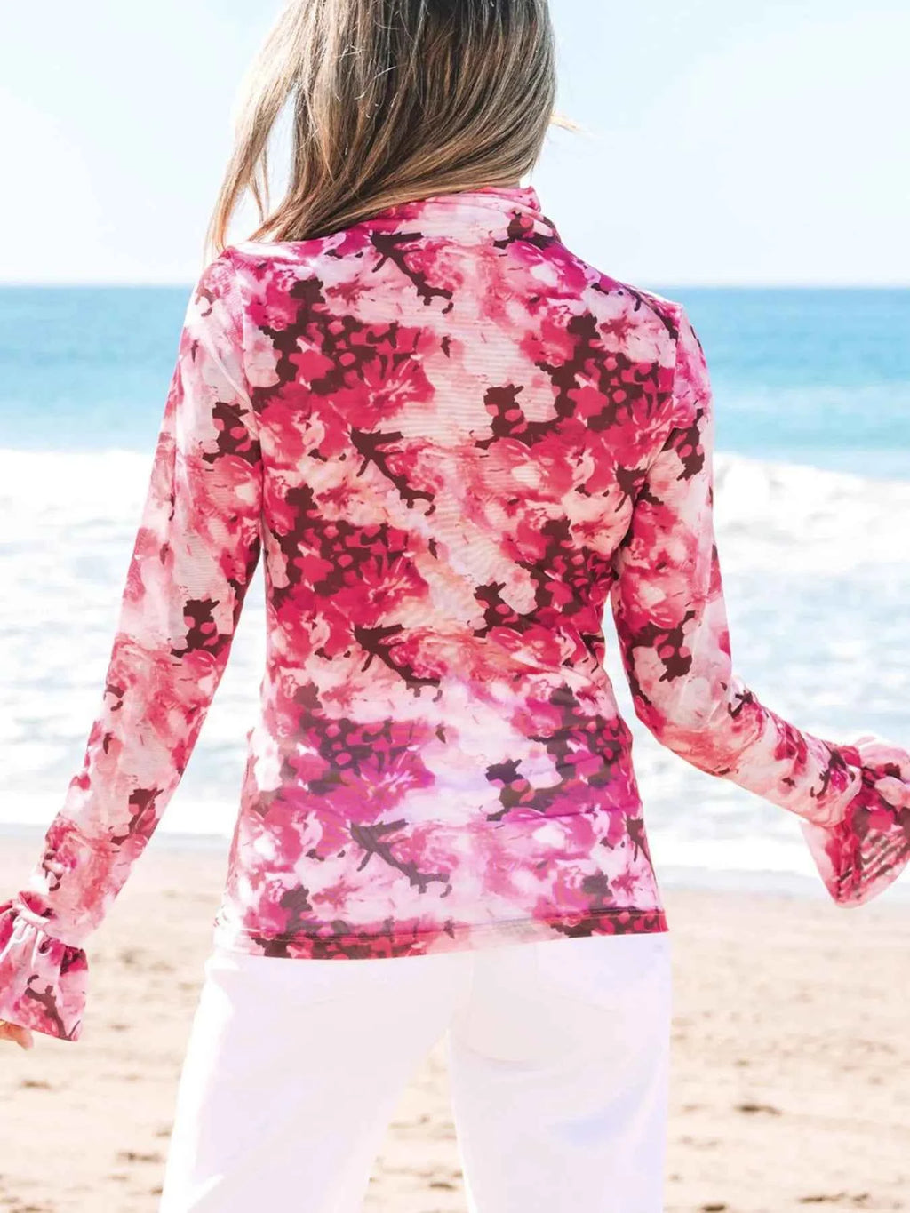 Floral Mesh Flounce Sleeve Mock Neck Blouse f5c92f1d-9818-40a5-b4fc-23a9b1cdd82c-Max-Origin