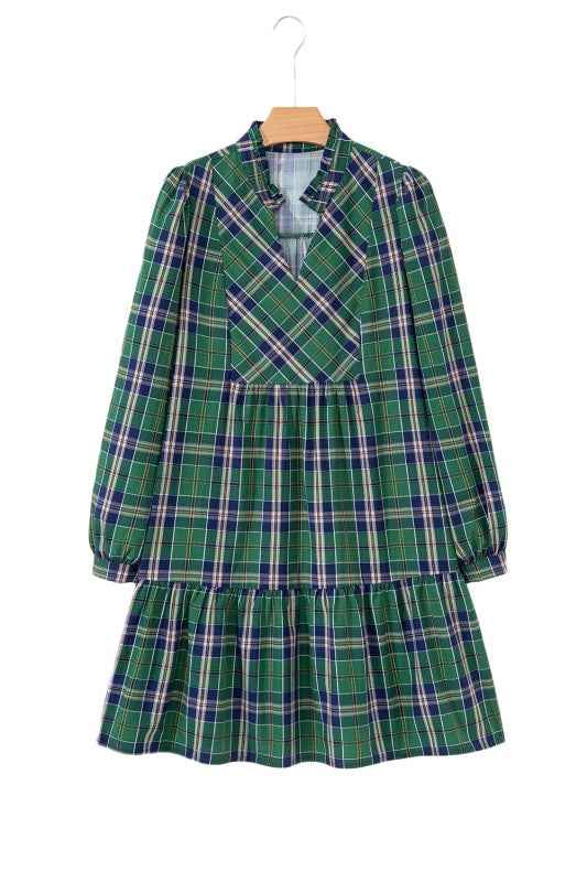 Plaid Frilled Collar Long Sleeve Mini Dress f5cc746f-e9e1-4804-98ad-87049cf79ca9