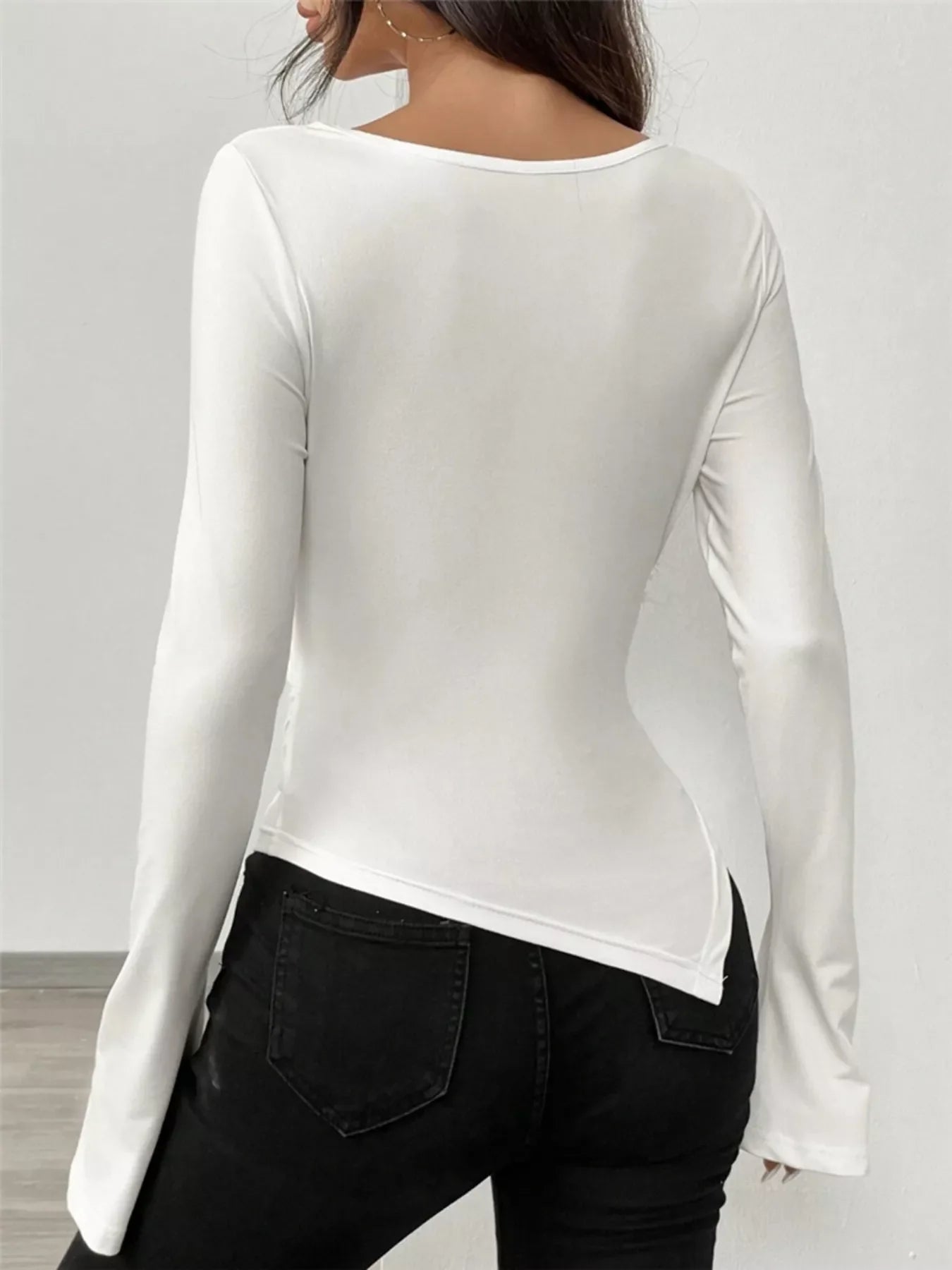 Asymmetrical Long Sleeve Fitted T-Shirt f5fa367cb3d5496082efaff5179661ae-Max-Origin