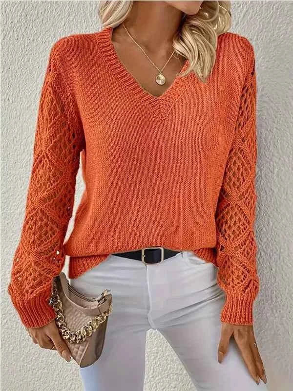 Openwork V-Neck Long Sleeve Sweater f60c2745f46d492686f3875f42154058-Max-Origin