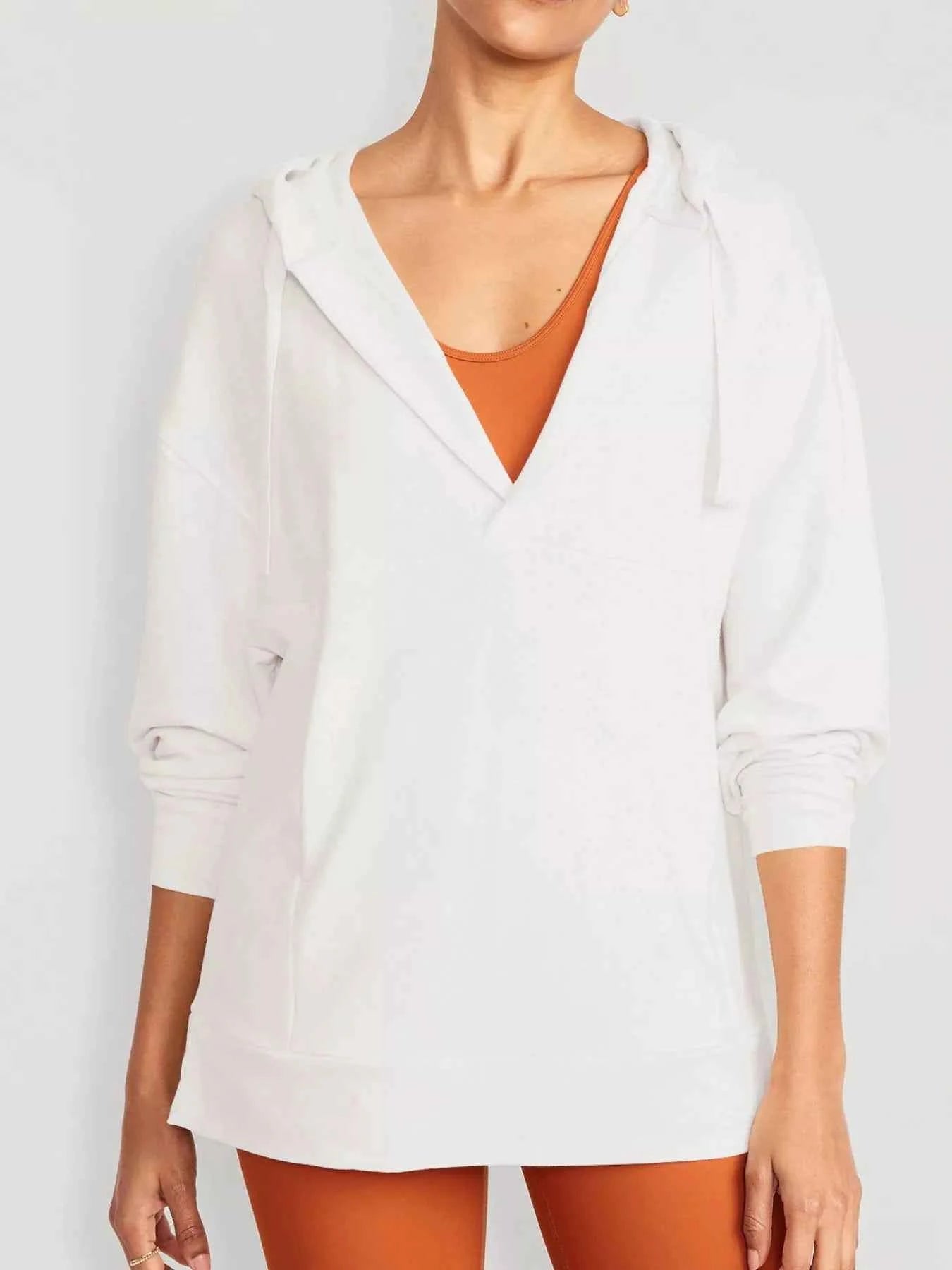 Drawstring Kangaroo Pocket Long Sleeve Hoodie Cream f6234f9d-7785-4847-9225-193072c758bd-Max-Origin