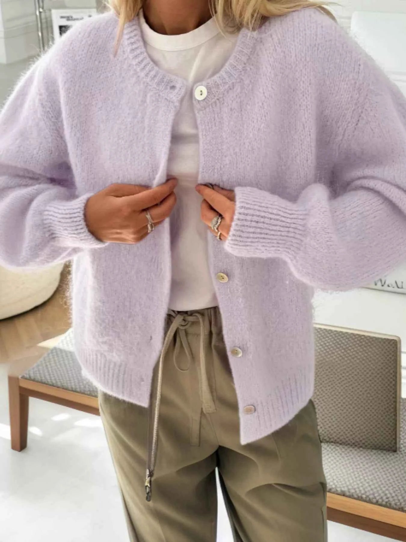 Button-Front Round Neck Cardigan Pink Purple f63f561288f84f1bac6c867241371ab1-Max-Origin