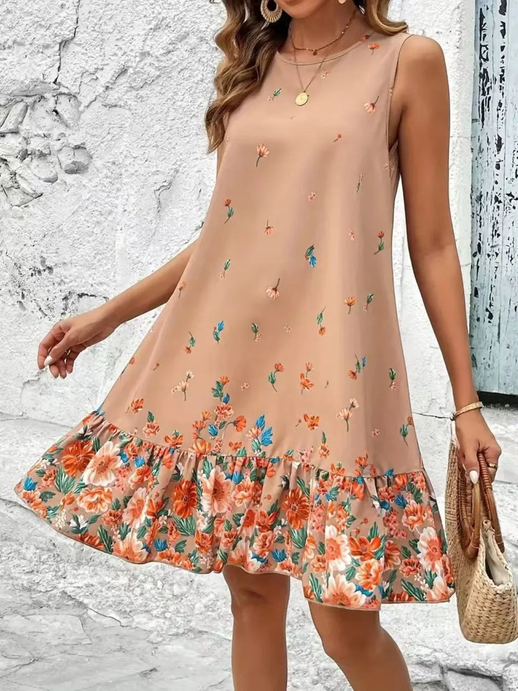 Ruffled Hem Floral Sleeveless Mini Tank Dress f650375e-826f-4623-aaa4-9766c2e7abd0-Max-Origin