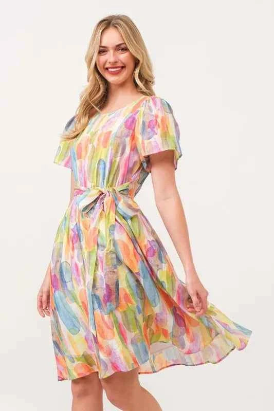 Lime 'N' Chili Watercolor Print Tie Front Midi Dress f65c0ae1220b4fa8a260a70c0413a2f1-Max-Origin