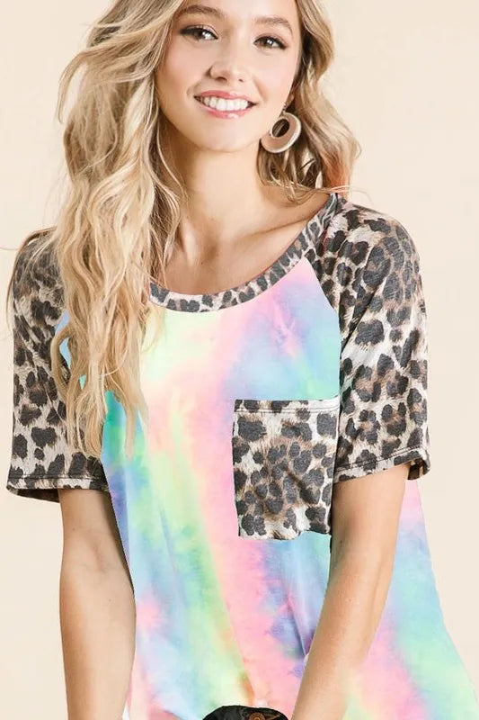 BiBi Tie Dye Knit Top with Leopard Raglan Sleeves PASTEL TIEDYE f67766d744b74d14b52ae9b1bd807217-Max-Origin