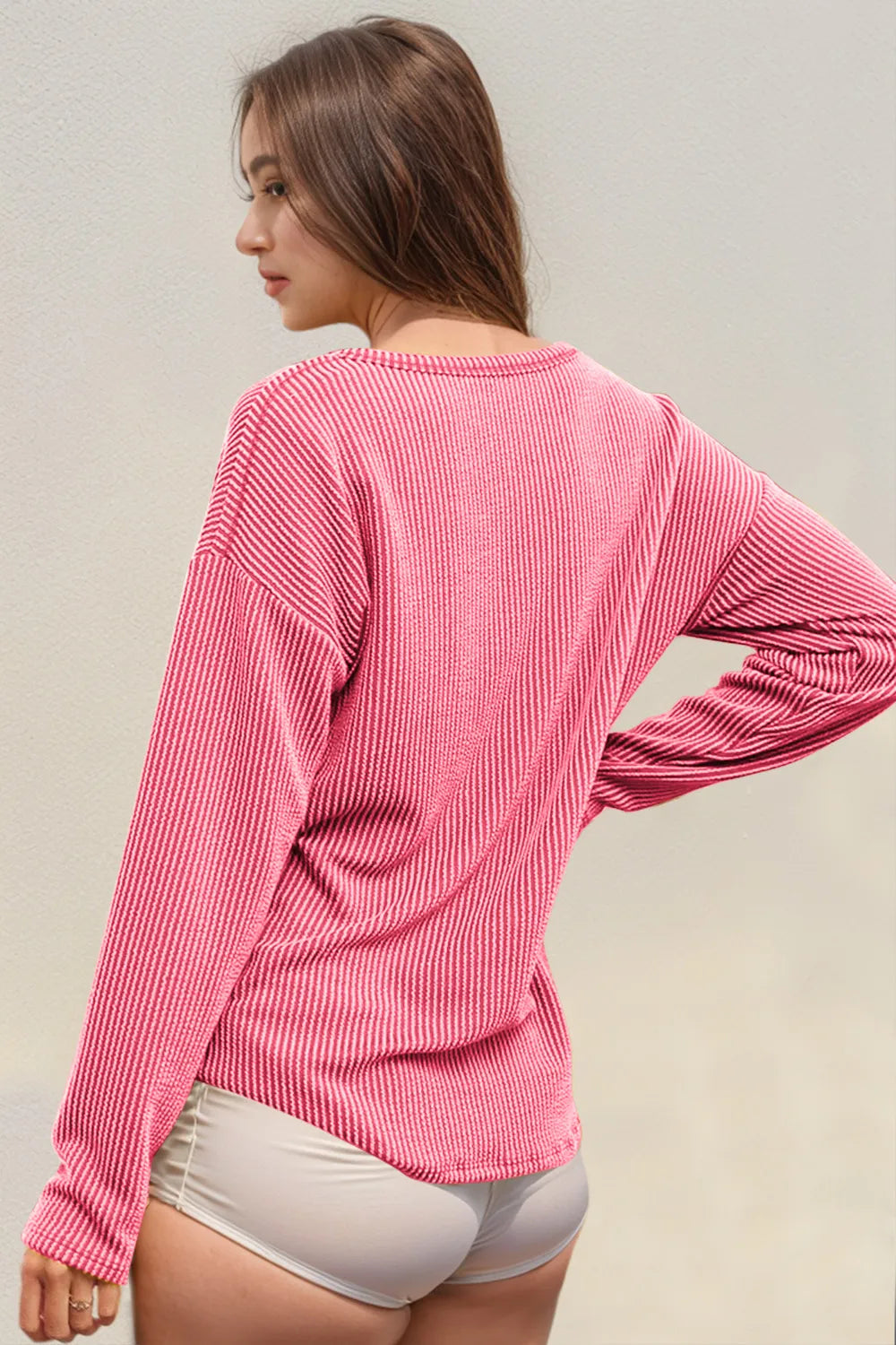 Double Take Striped Notched Long Sleeve T-Shirt f67b9a58-654a-48f4-80b6-936ada1039f4-Max