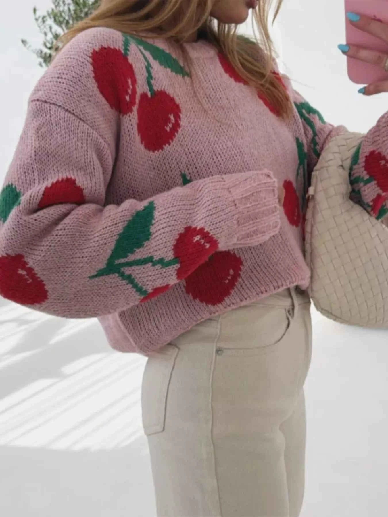 Cherry Pattern Long Sleeve Sweater f6910fc1-d1ca-47a9-8925-bfcd34bd8514-Max-Origin