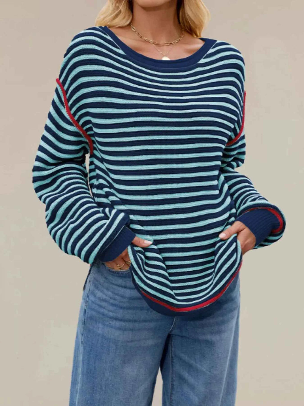 Slit Striped Oversized Sweater f6995169-dc00-4bef-bb02-0ed49c0adf18-Max-Origin