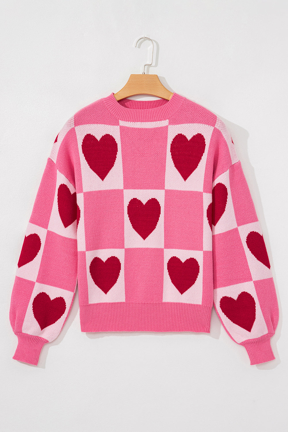 Pink Love Heart Checkered Valentine Knit Sweater f6d1038d5708ee1b