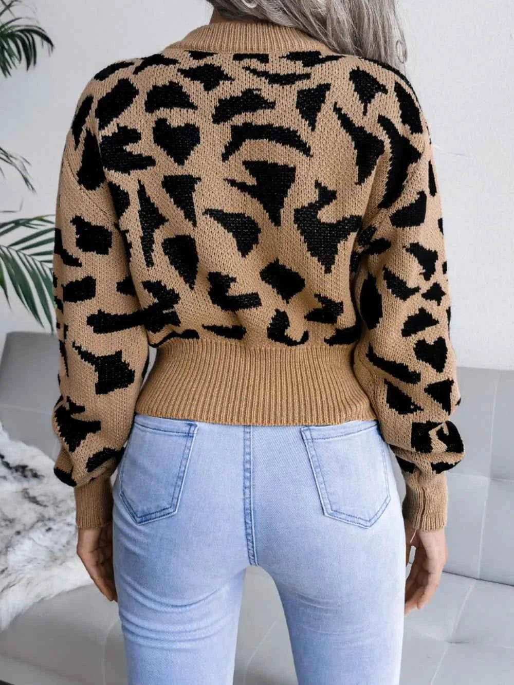 Leopard Round Neck Dropped Shoulder Sweater f6df5430-02b1-4fe7-a154-3c1ef5f2a1e9-Max