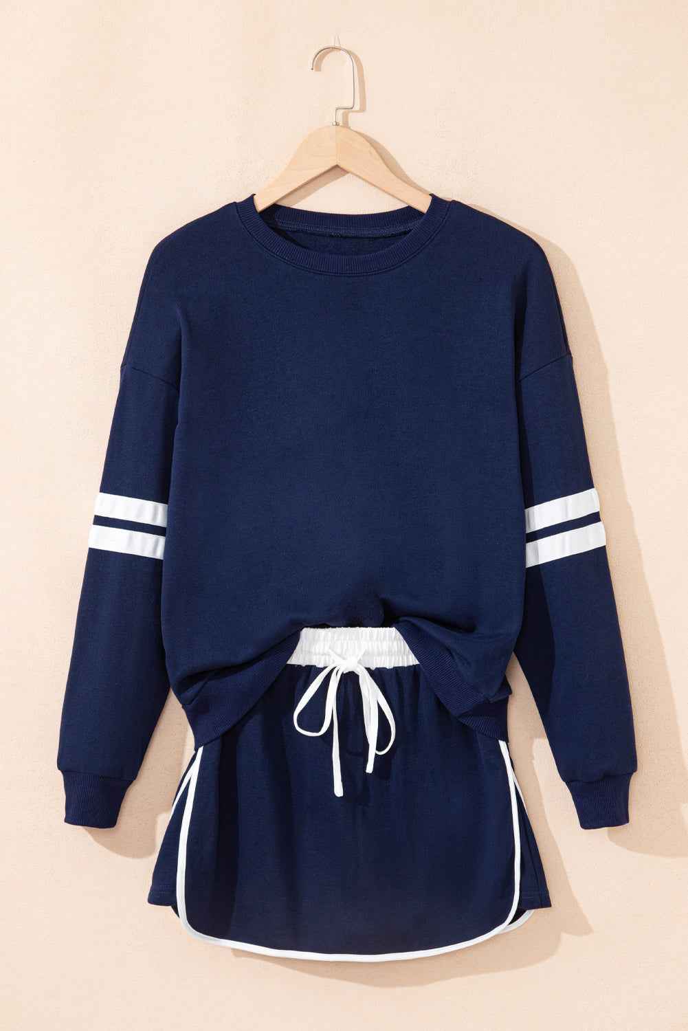 Evergreen Varsity Stripe Detail Drop Shoulder Pullover Mini Skort Set f6f19cd647f38576