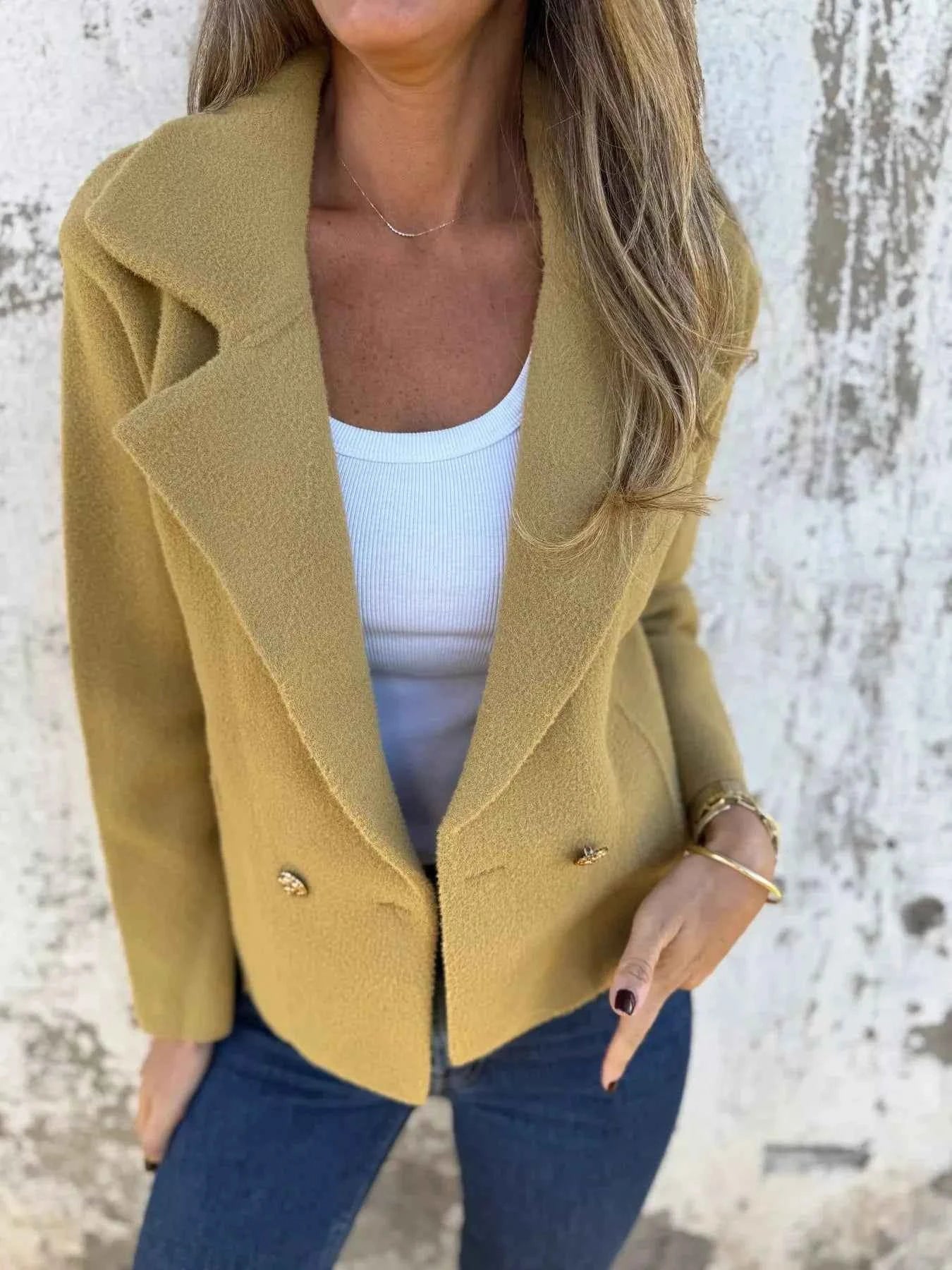 Full Size Double-Breasted Lapel Collar Blazer Plus Size Yellow f7046c0a1998464fb0a59637b4cba6fb-Max-Origin