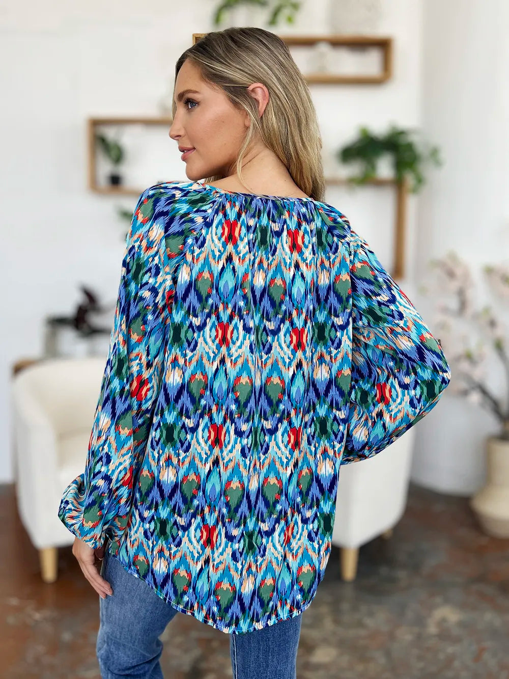 Double Take Full Size Printed Balloon Sleeve Blouse f713266a-b1b9-4168-9fd7-436545a79510-Max
