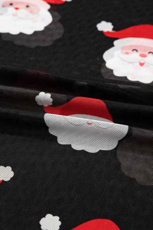 Santa Christmas Mesh Long Sleeve Top