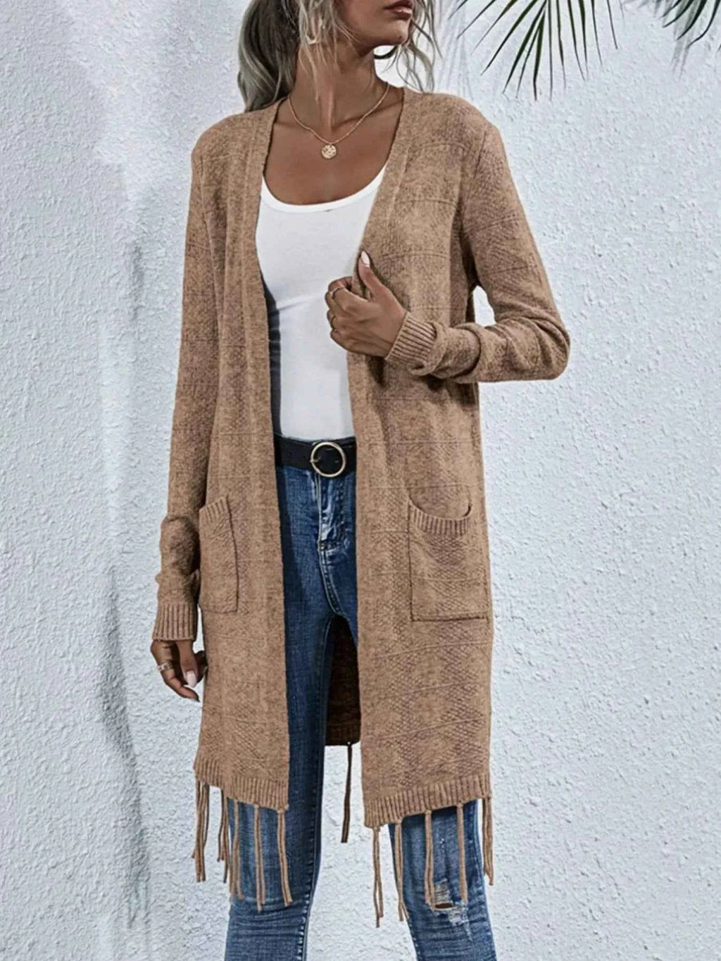 Open Front Fringe Longline Cardigan with Pockets f71a8ded-473f-49cf-939b-7ad8f9be4eae-Max-Origin