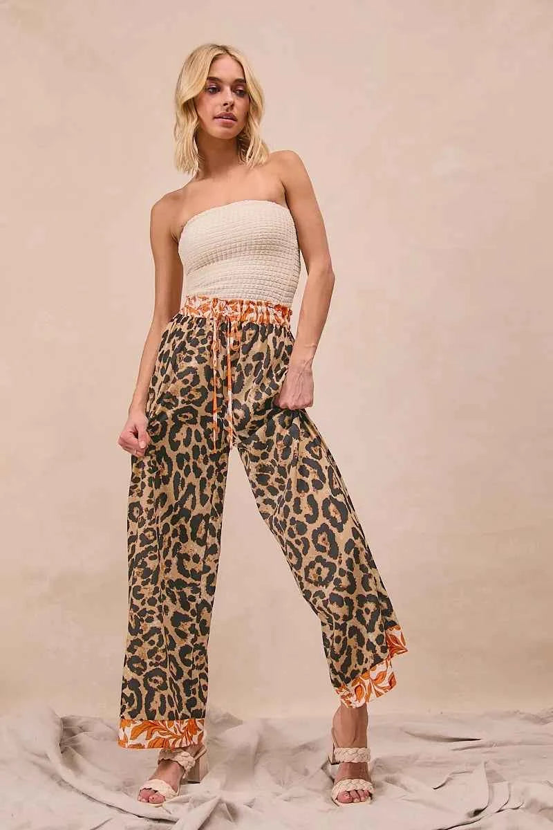 BiBi Leopard Print With Contrast Banded Wide Pants f7385eff6271483d9399dba526a0faf8-Max-Origin