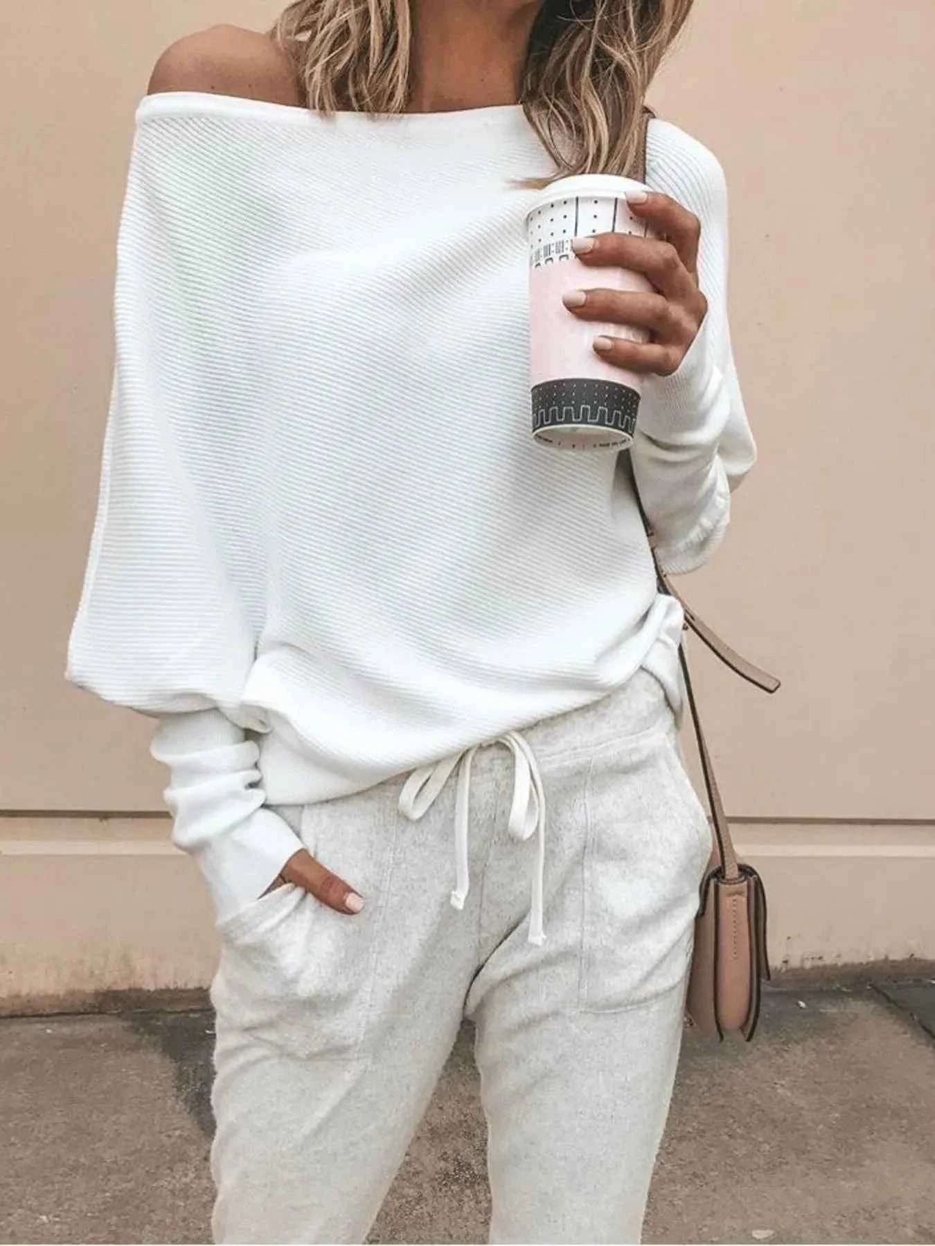 Full Size One-Shoulder Ribbed Sweater Plus Size White f738b2461f7a43afaefb26239241ac0b-Max-Origin