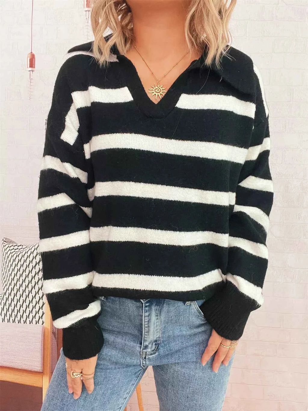 Striped Dropped Shoulder Sweater f7685c6d9b024c34873467097bc74379-Max-Origin